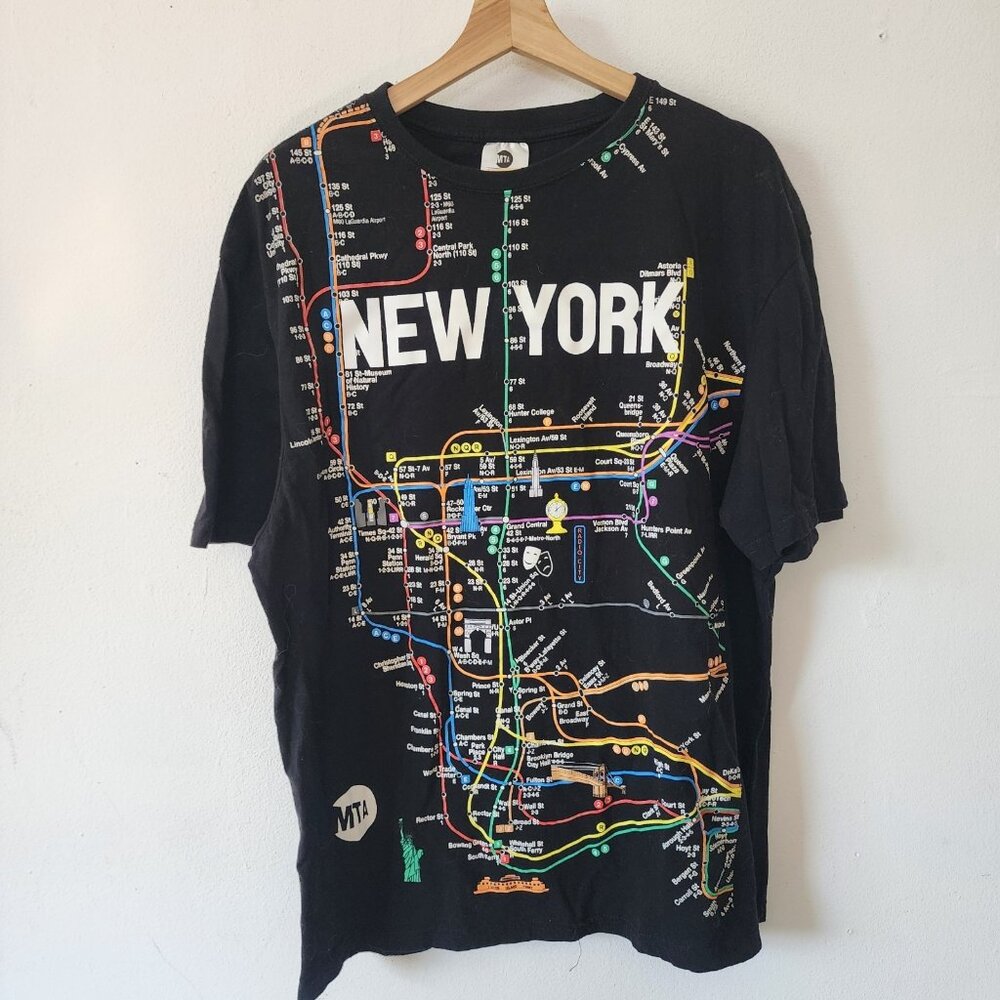 MTA NYC Map Shirt 2XL Cotton Black